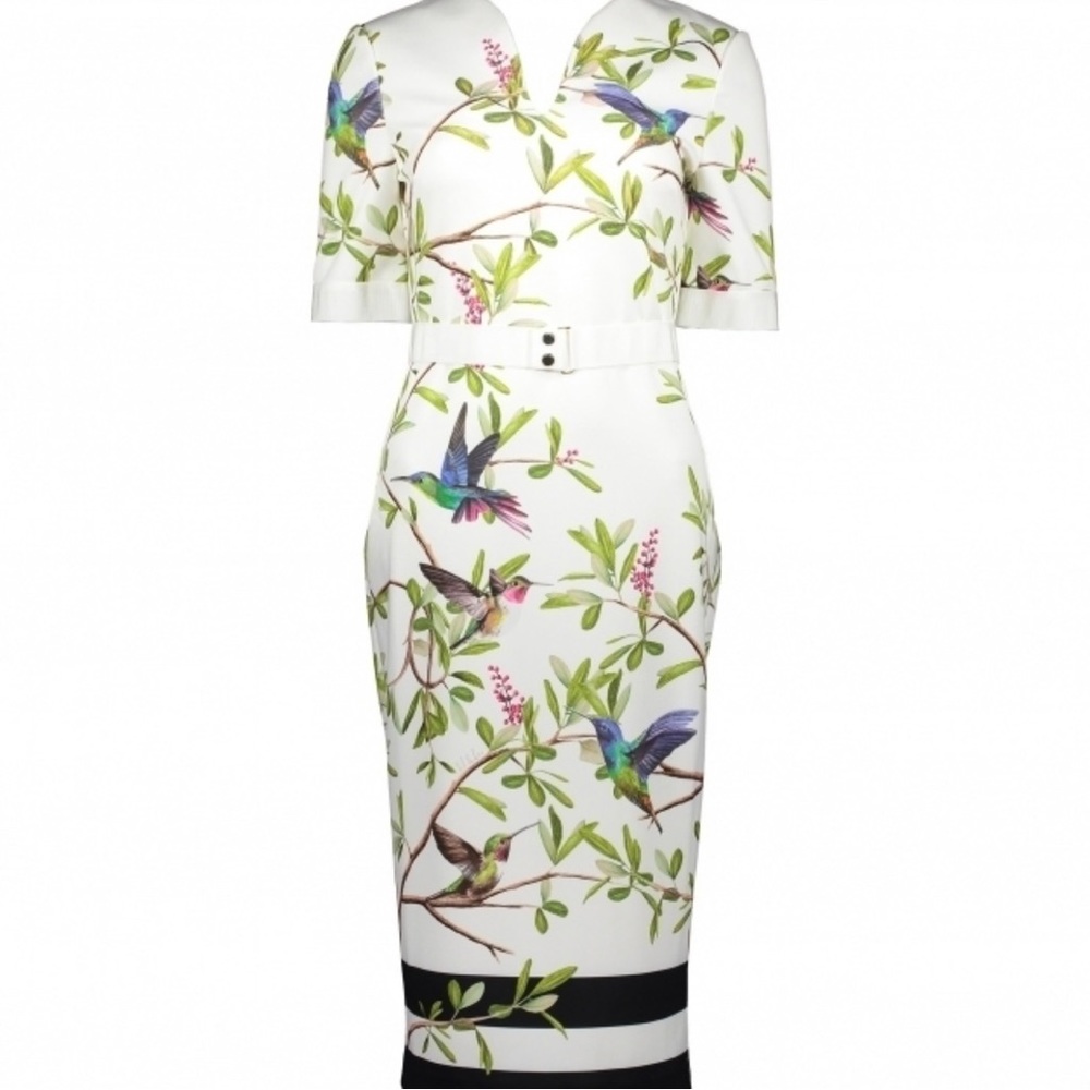 COPY - Ted Baker Everly Highgrove White Floral Hummingbird Women’s Dress Sz 10 …